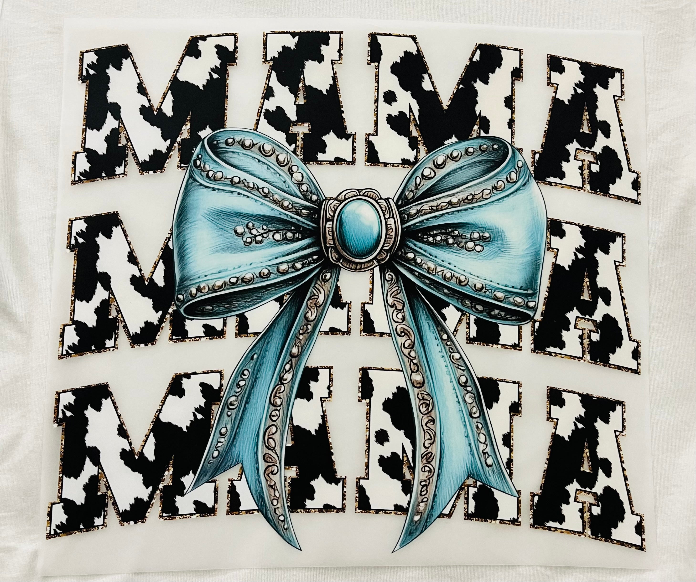Short Sleeve: "MaMa Cow Print Bow"